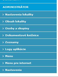 zamestnancov KSK, Obsah menu: Administrátor Nastavenie prístupových práv Zoznamov,