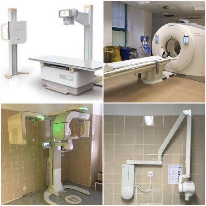 Obrázek 3 Radiodiagnostické zobrazovací metody v orofaciální oblasti (nahoře: rentgen a CT,