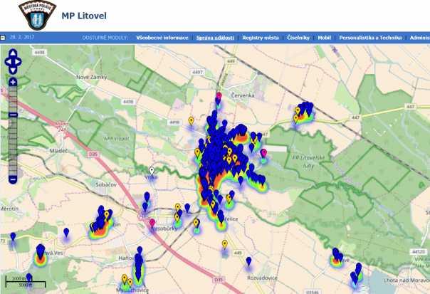 Mapa události Městské policie Litovel za r. 2016 Výslednost za rok 2016: 30, 46, 47, 49, 50 Zákon č. 200/1990 Sb.