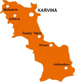 bývalého okresu Karviná (Karviná, Havířov, Orlová, Bohumín, Český Těšín ) a část bývalého okresu Frýdek-Místek (Frýdek, Třinec, Jablunkov, Hnojník ). http://navstevnik.kr-moravskoslezsky.