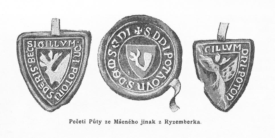 Podobu erbu vladyků ze Mšeného spolehlivě známe z několika zdrojů: 1) ze zachovaných pečetí, 2) z křesínského kostela, 3) ze Svatovítské katedrály v Praze, 4) z erbovní síně na hradě Laufu. A.