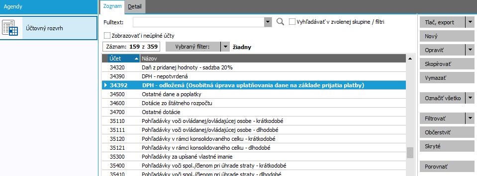 Pridanie tohto účtu do účtovnej osnovy je nevyhnutné pre správne fungovanie systému Abra Gx pri práci s dokladmi v Osobitnom režime.