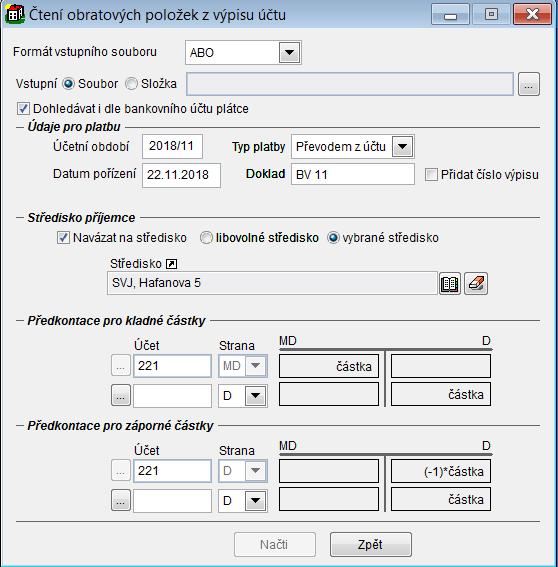 ABO slouží k načtení bankovního výpisu v datovém formátu.