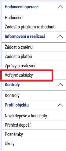 II. Úprava a založení VZ na již podané projektové žádosti 1.