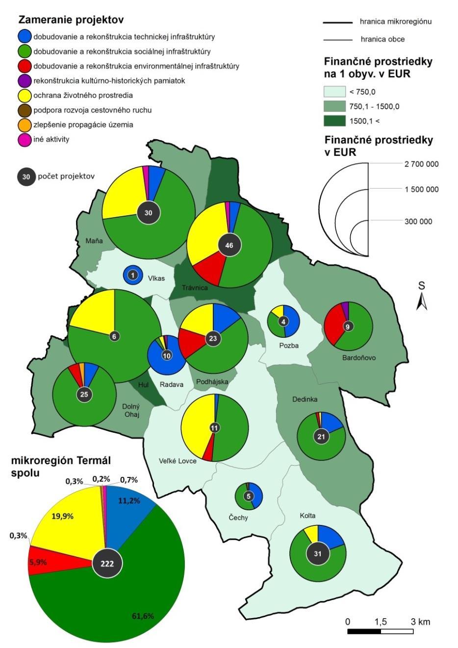 Mapa 1: Čerpanie finančných prostriedkov v mikroregióne