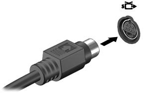 Použití výstupní zásuvky S-Video(jen vybrané modely) Výstupní zásuvka S-Video se sedmi kolíky připojuje zařízení S-Video, jako například televizní přijímač, VCR, videokamera, zpětný projektor nebo