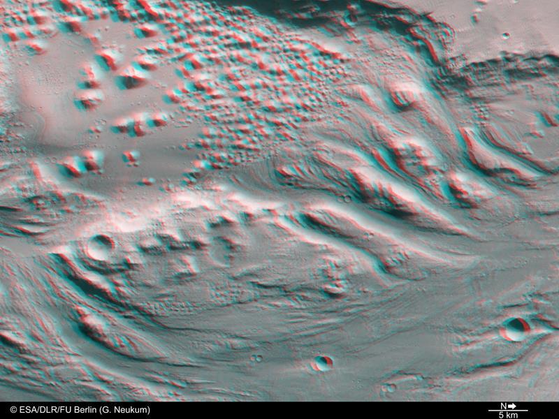 Povrch Marsu mezi oblastmi Ares Vallis a Iani Chaos.