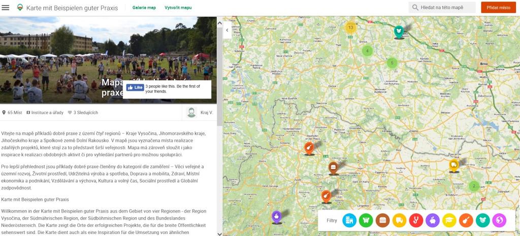 Mapa příkladů dobré praxe V prvním roce realizace projektu MagNet byla vytvořena elektronická mapa příkladů dobré praxe z území čtyř regionů Kraje Vysočina, Jihomoravského kraje, Jihočeského kraje a