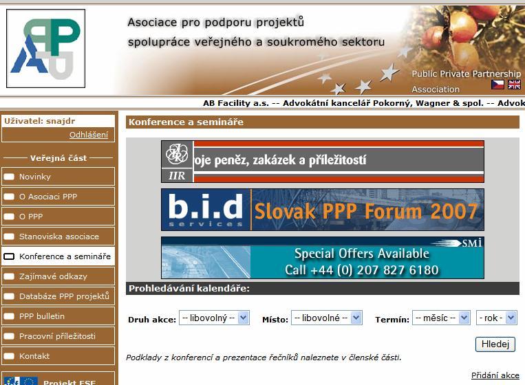 Aktivity Asociace PPP Internetové stránky