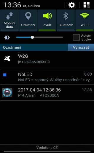 6.4 Narušení zóny Po narušení zóny začne vnitřní jednotka vydávat akustický signál v délce 15s(v případě vnitřní jednotky VTH1550CH se navíc aktivuje reléový výstup NO, svorky A_OUT_COM, A_OUT_NO).
