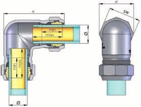Svěrné spojky z litiny Typ WO Koleno, oboustranné svěrné spojení Pro PE trubky: PE-potrubí (PE 80, PE 100, PE-Xa-potrubí (každý SDR 11) podle DVGW pracovní list GW 335 A2/A3 jakož i DIN 8074/75, DIN