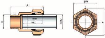 Mosazné svěrné spojky Typ MAS s vnějším závitem Speciálně pro použití u rozvodů s horkou pitnou vodou: Série 313 21,3 60,3 mm: Médium: pitná voda, topení Teploty: pitná voda do 85 C; horká voda do 95