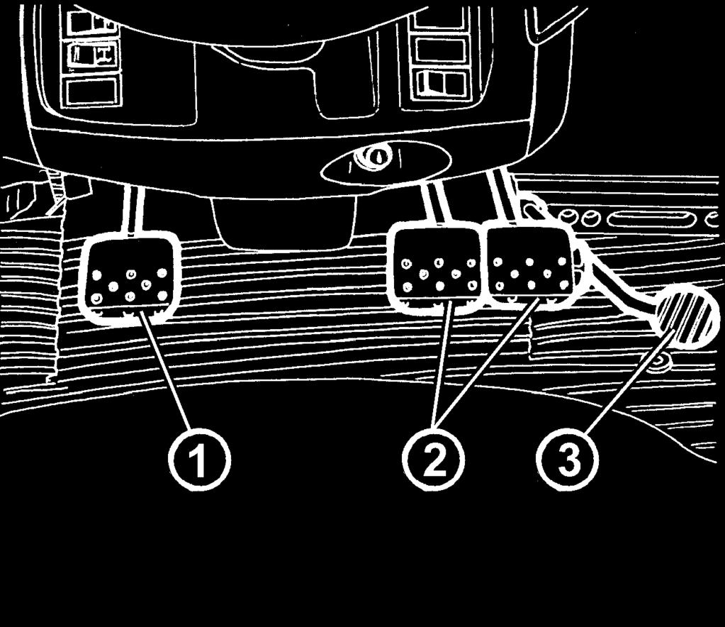 SEZNÁMENÍ S TRAKTOREM PEDÁLY A PÁKY 1 - pedál pojezdové spojky 2 - pedály nožní brzdy spojené západkou 3 - pedál