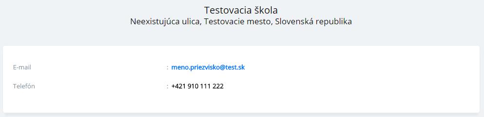 Kontrola údajov o škole (najmä adresa pre dodanie učebníc) Sekcia Moja škola okrem objednávok obsahuje ešte jeden dôležitý údaj adresu školy a kontakty: Táto adresa bude použitá na doručenie učebníc