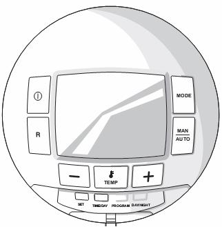 1.2. Ovládací tlačítka a displej Indikace Tlačítka R MODE MAN AUTO zapnuto /vypnuto Reset - volba druhu provozu - výběr funkce prázdniny a párty funkce v ručním nebo automatickém režimu - snížení