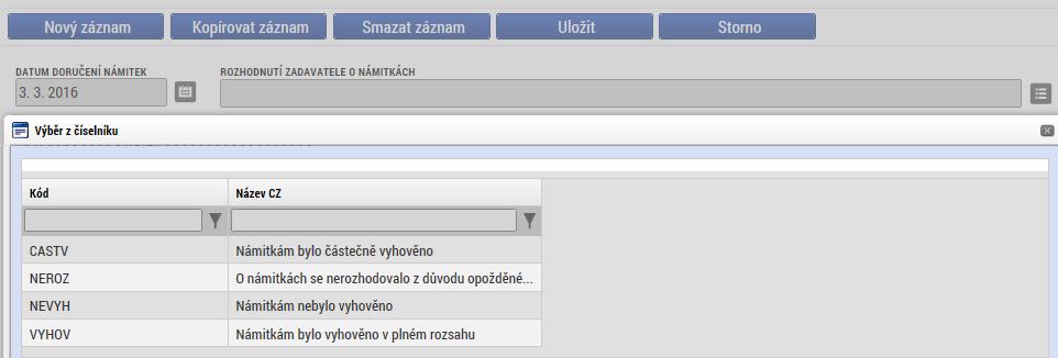 STĚŽOVATEL; doplnění bližší specifikace stěžovatele s uvedením IČ a názvu, DŮVOD PODÁNÍ NÁMITEK; stručný popis, v čem spatřuje stěžovatel porušení, ODŮVODNĚNÍ; v případě, že je v poli ROZHODNUTÍ O