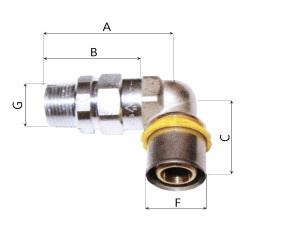 5) Technický nákres s rozměry a objednacími kódy: KÓD ROZMĚR A (mm) B (mm) C (mm) G F (mm) TASK511002GAS 1/2" M x 20 57 46 48 1/2" 20 TASK511004GAS 3/4" M x 26 68 49 49 3/4" 26 TASK511013GAS 1" M x