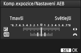 h Automaticý braeting expozice (AEB)N Fotoaparát provedením automaticé změny rychlosti závěry nebo clony stupňuje expozici až do ±3 EV v přírůstcích po 1/3 EV pro tři po sobě následující snímy.