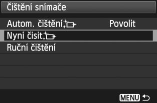 Čištění snímače na vyžádání 230 1 2 Vyberte položu [Čištění snímače]. Na artě [6] vyberte položu [Čištění snímače] a stisněte tlačíto <0>. Vyberte položu [Nyní čisitf].