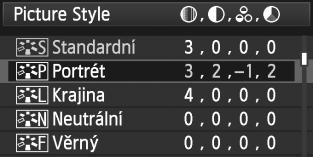 Pomocí tlačíta <U> podle potřeby upravte požadovaný parametr astisněte tlačíto <0>. Stisnutím tlačíta <M> uložte upravené nastavení parametrů. Opět se zobrazí obrazova výběru stylu Picture Style.