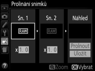 V menu retušování vyberte položku Prolínání snímků a stiskněte tlačítko 2.