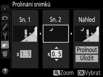 3 Vyberte druhý snímek. Vybraný snímek se zobrazí jako Sn. 1. Vyberte položku Sn. 2 a stiskněte tlačítko J, potom vyberte druhý snímek postupem popsaným v kroku 2.