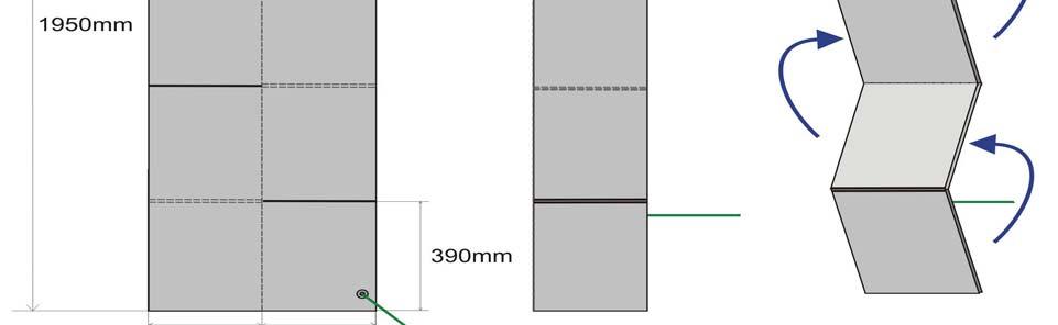 mm, délka 1950 mm, tloušťka 4 mm (obr. A, B), skládaná na 5 dílů do formátu 390 x 300 x 55 mm (obr. C).