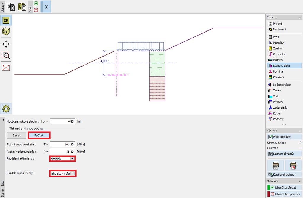 Program Stabilizační pilota rám Stanovení tlaku vstupy z programu Stabilita svahu Poznámka: V tomto rámu máme ještě volbu umožňující zadat tlak nad smykovou plochou přímo.