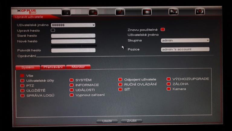 PAN/TILT/ZOOM Nastavení komunikace s PTZ kamerou. Účet Zde můžeme přidávat nové uživatele nebo skupiny uživatelů do systému. Pro přidání uživatelské účtu klikneme na tlačítko Přidat uživatele.