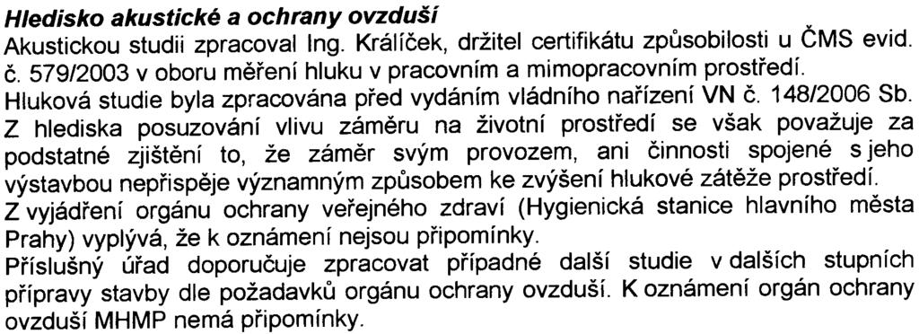 Odbor výstavby a územního rozvoje Úøadu mìstské èásti Praha 9, který je místnì pøíslušným stavebním úøadem podle 117 stavebního zákona è. 50/1976 Sb. ve znìní pozdìjších pøedpisù vydal dne 21.9.2006 stanovisko pod è.