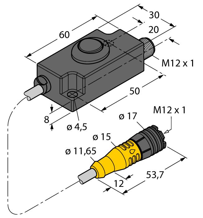 TX2-Q20L60 6967117 Teach adaptér pro induktivní rotační senzory s 8pinovým konektorem M12x1 umožňuje jednoduché nastavení Easy Teach RKC8.