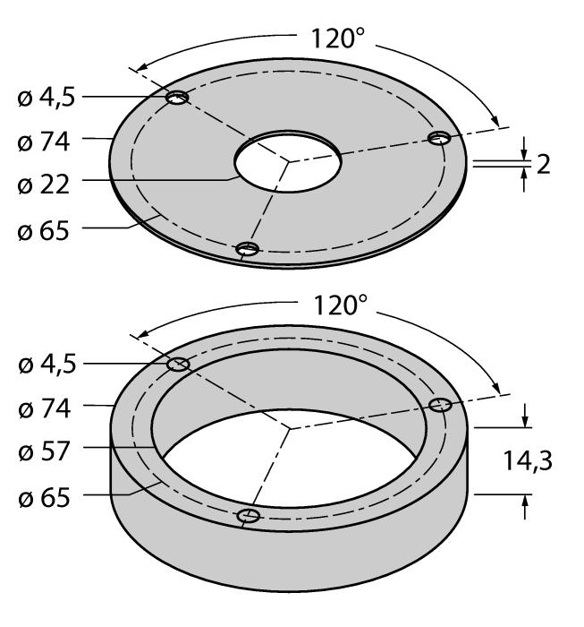 P8-Ri-QR24 1590916 Snímač polohy pro hřídel Ø 12mm M1-QR24 1590920 Hliníkový ochranný kroužek pro indukční rotační senzory Ri- QR24