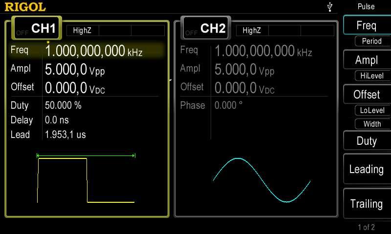 Nastavení parametrů pro pulzní signál / Pulse Pro tento výstup je vyjma nastavení základních parametrů (frekvence, amplitudy, DC offset, spouštěcí fáze, high / low level a Align phase) i nezbytné