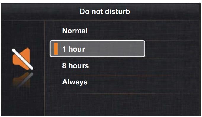 Pro aktivaci režimu nerušit po dobu 1 hodiny vyberte pomocí tlačítek a volbu 1 hour (1 hodina) a potvrďte tlačítkem.