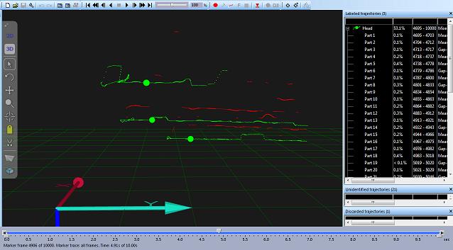 4.3 METODIKA ZPRACOVÁNÍ DAT 4.3.1 QUALISYS TRACK MANAGER Data byla zpracována pomocí programu Qualisys track manager (Obr. 18).