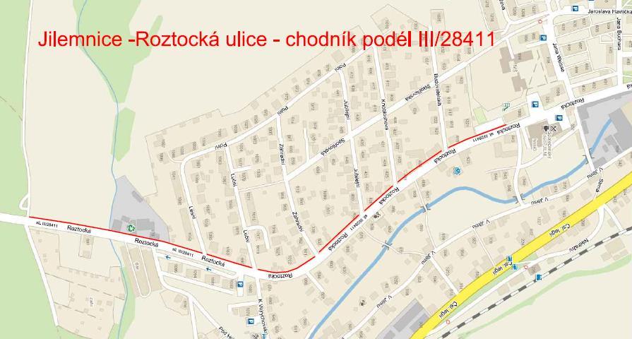 Vybudování chodníku v ulici Roztocká - zpracován mapový podklad - zpracována vyhledávací studie - stanoven harmonogram přípravy - do zadávacího řízení na