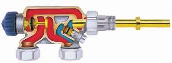 IMI HEIMEIER / Termostatické ventily a šroubení / Termostatické ventily pro jednotrubkové vytápěcí soustavy Konstrukce Jednobodové připojení s ponornou trubkou 1. Regulační kuželka 2.