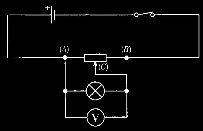 zapojení spotřebiče a reostatu vedle sebe, kdy pomocí změny odporu měníme napětí mezi body A a C platí, že s rostoucím odporem roste i napětí, tedy čím větší