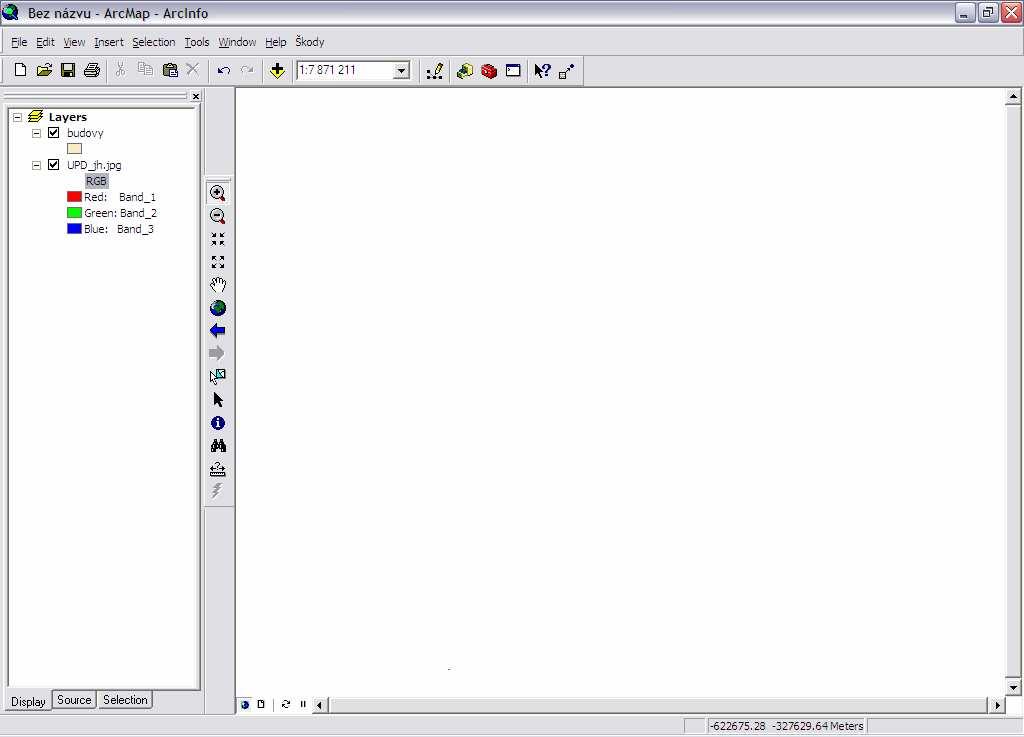 Spuste ArcMap a do prázdné mapy pidejte datové vrstvy budovy a UPD_jh.jpg. Obr. 4.3 Datová vrstva budovy. Vrstva UPD_jh.