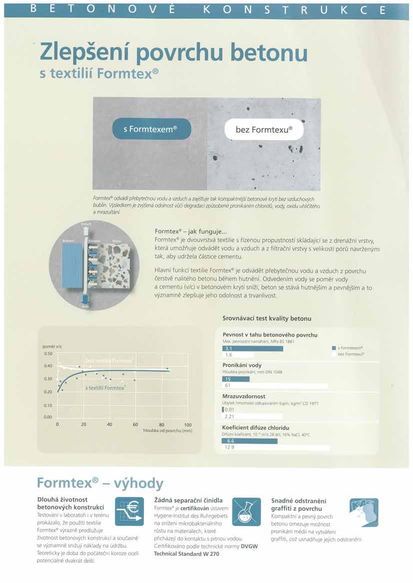 Hlavní funkce FORMTEX je odvádět přebytečnou vodu a vzduch z povrchu čerstvě nalitého betonu během hutnění.