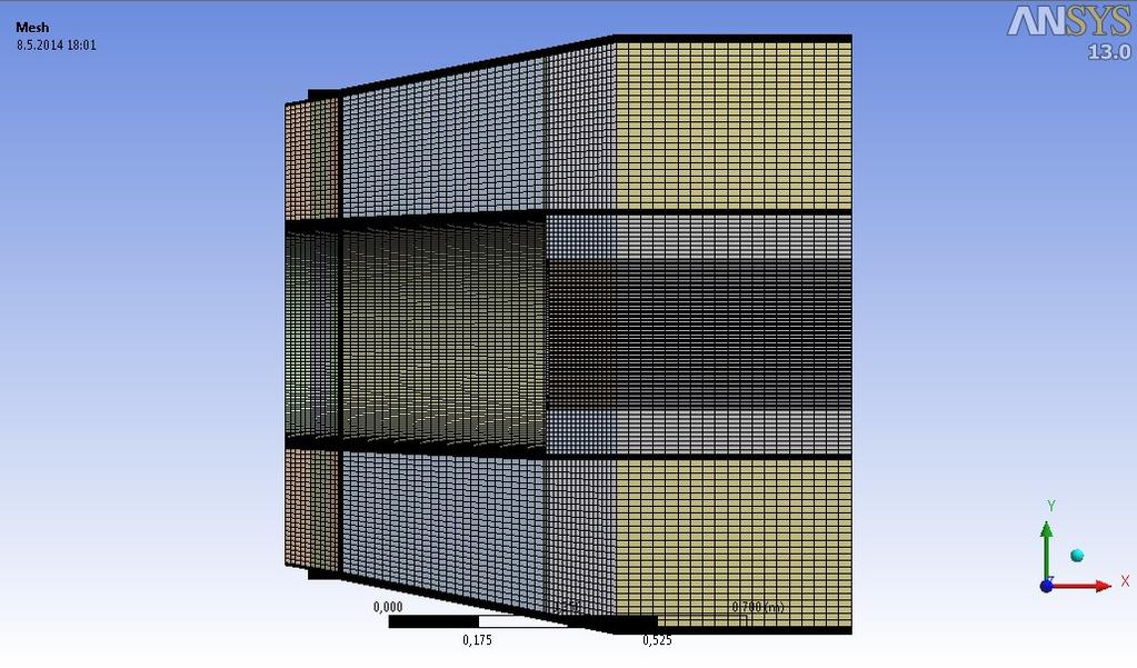 4.2 Síťování modelu Geometrie byla v Inventoru rozdělena na 55 segmentů, aby bylo možné vytvořit dostatečně kvalitní síť s ohledem na poměrně slabou výpočetní kapacitu.