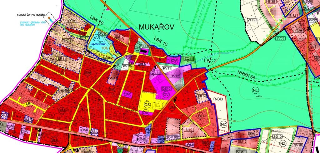 Územní plán Mukařov - výřez z Hlavního výkresu 4.