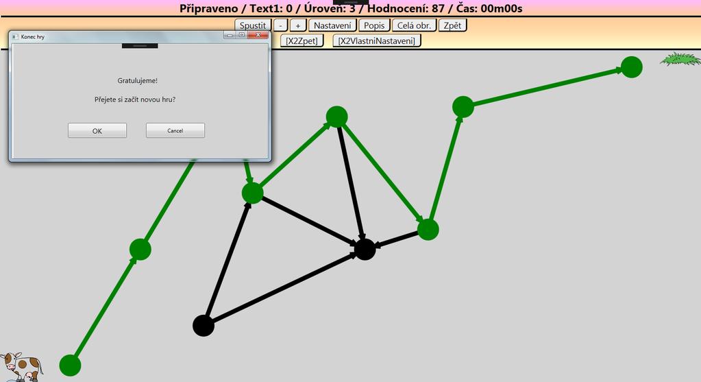 Obrázek 5: Konec hry Vždy během hry je možné si znovu zobrazit nastavení velikosti hrací plochy stisknutím tlačítka X2VlastniNastaveni a vygenerovat si tak novou hru o změněné velikosti.