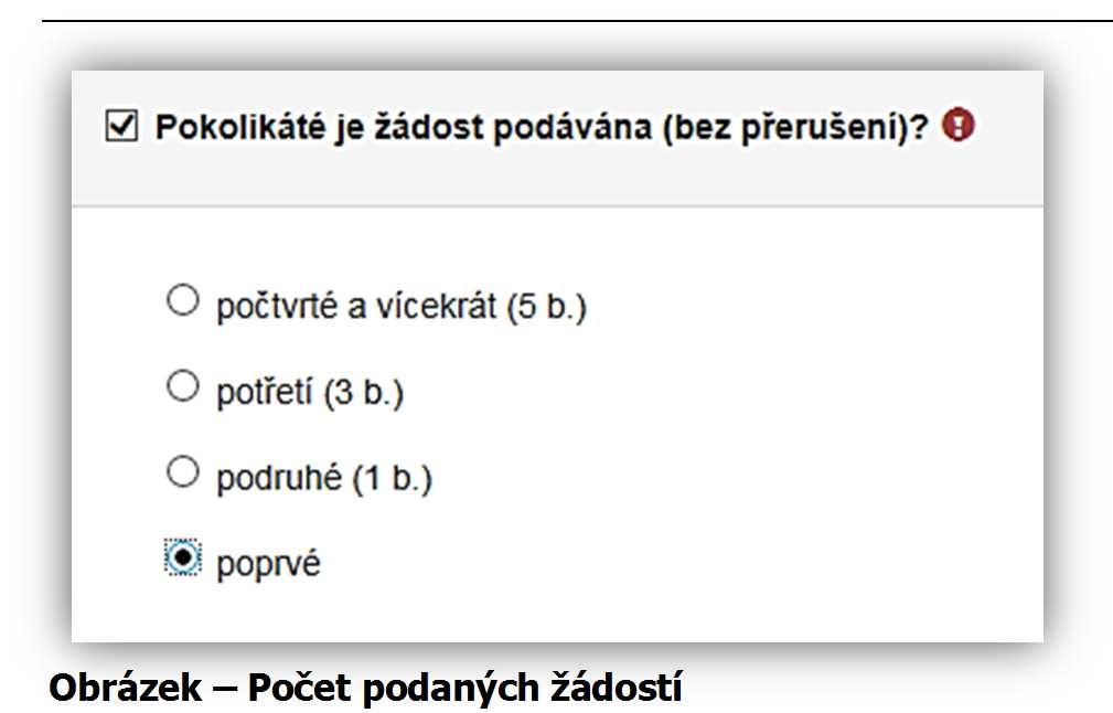 Obrázek Počet podaných žádostí Celkový počet bodů Po kompletním vyplnění všech požadovaných otázek se v levém dolním rohu zobrazí