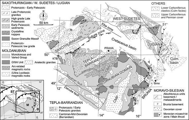 1.2. Geologické jednotky Českého masivu Obr. 2. Zjednodušená mapa ČM (upraveno podle W.