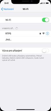 19 z 36 Přihlášení do Wi-Fi sítě Wi- Fi. 3. Wi-Fi zapnete/vypnete stisknutím vypínače na konci řádku Wi-Fi.