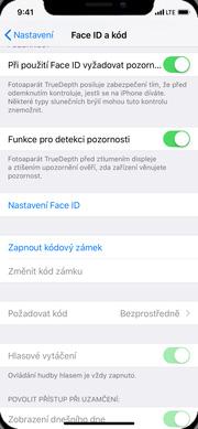 28 z 36 Nastavení kódového zámku Dále vyberete Face ID a kód. 3. Poté zvolíte Zapnout kódový zámek.