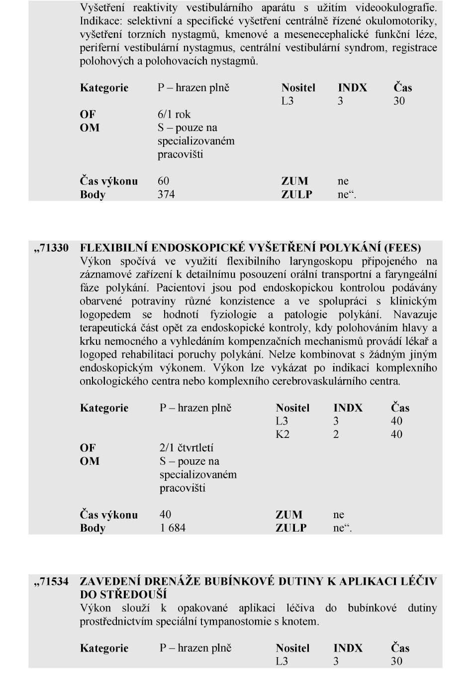 Částka 122 Sbírka zákonů č. 354 / 2017 Strana 3879 40. V příloze v Kapitole 701 otorinolaryngologie se za výkon č.