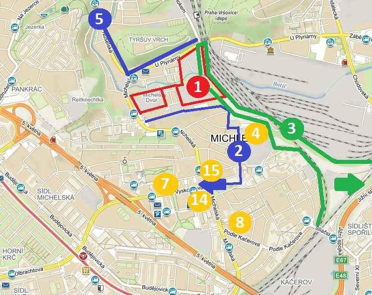 7 Obrázek č. 0 mapa hlavních rozvojových tématik v Michli. Podklad mapy.cz.