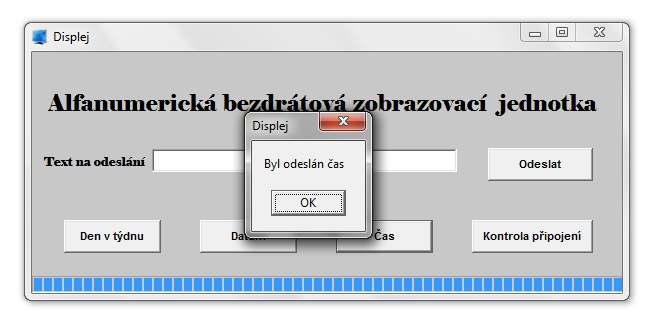 Tlačítko Čas načte systémový čas ve formátu hodiny : minuty. Následně zase složí řetězec znaků Je.